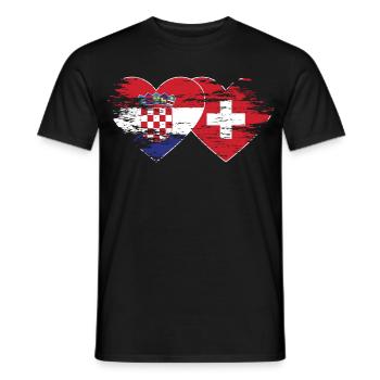 Croatie Suisse drapeau coeur utilisé - T-shirt homme - noir - Devant - AI Model Male 178 light (178cm)