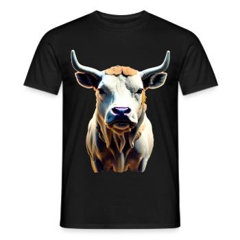 Cow - bull with horns - Men's T-Shirt - black - Front - AI Model Male 178 light (178cm)