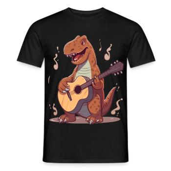 Dinosaur with guitar for musicians - Men's T-Shirt - black - Front - AI Model Male 178 light (178cm)