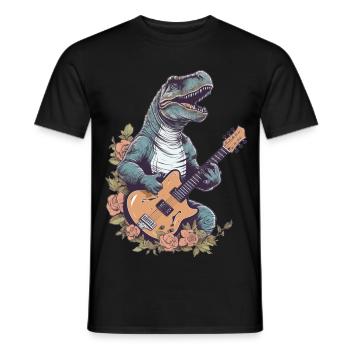 Dinosaur with guitar for musicians - Men's T-Shirt - black - Front - AI Model Male 178 light (178cm)