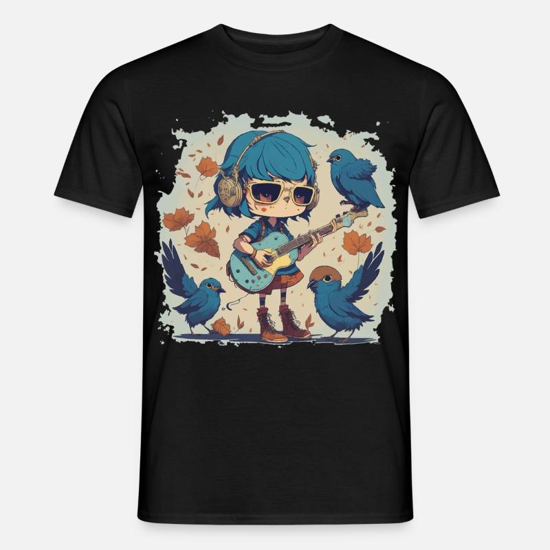 Mädchen mit Gitarre im Herbst - Männer T-Shirt - Schwarz