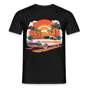 Palm trees sunset American style - Men's T-Shirt - black - Front - AI Model Male 178 light (178cm)