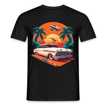Palmen Sonnenuntergang Auto Urlaub amerikanisch - Männer T-Shirt - Schwarz - Vorne - AI Model Male 178 light (178cm)