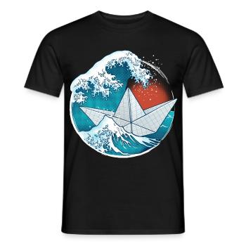 Bateau en papier origami - T-shirt homme - noir - Devant - AI Model Male 178 light (178cm)