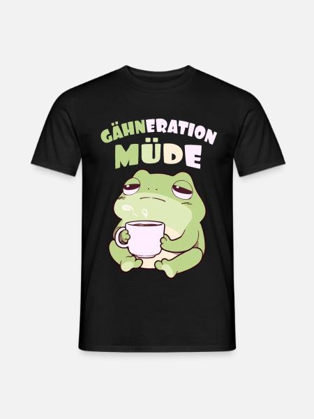 Gähneration Müde Morgenmuffel Kawaii Frosch Kaffee - Männer T-Shirt - Schwarz