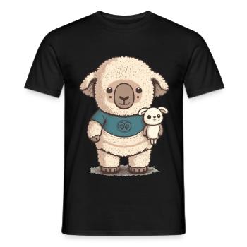Verschlafenes Schaf mit Kuscheltier - Männer T-Shirt - Schwarz - Vorne - AI Model Male 178 light (178cm)