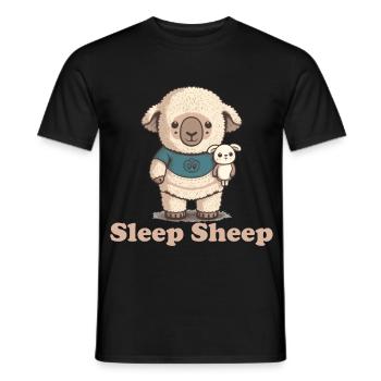 Schlaf Schaf mit Kuscheltier - Männer T-Shirt - Schwarz - Vorne - AI Model Male 178 light (178cm)