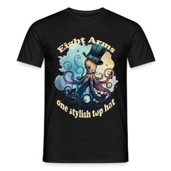 Eight arms, a stylish hat, octopus - Men's T-Shirt - black - Front - AI Model Male 178 light (178cm)