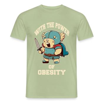 Kleiner Schwertkrieger mit der Power of Obesity - Männer T-Shirt - Sage - Vorne - AI Model Male 178 light (178cm)