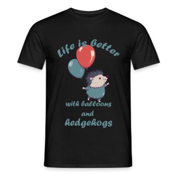 Petit hérisson avec ballons et lettrage - T-shirt homme - noir - Devant - AI Model Male 178 light (178cm)