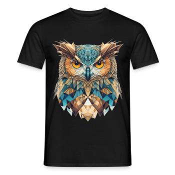 Geometric owl head - Men's T-Shirt - black - Front - AI Model Male 178 light (178cm)