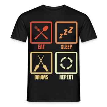 Manger, dormir, tambouriner, répéter - T-shirt homme - noir - Devant - AI Model Male 178 light (178cm)