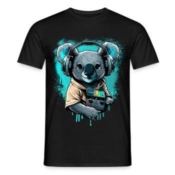 koala with headphones and Walkman - Men's T-Shirt - black - Front - AI Model Male 178 light (178cm)
