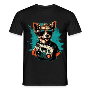Hund mit Boombox und Sonnenbrille - Männer T-Shirt - Schwarz - Vorne - AI Model Male 178 light (178cm)