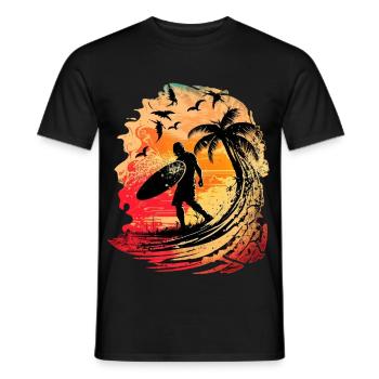 Lässiger Surfer im Sonnenaufgang unter Palmen - Männer T-Shirt - Schwarz - Vorne - AI Model Male 178 light (178cm)