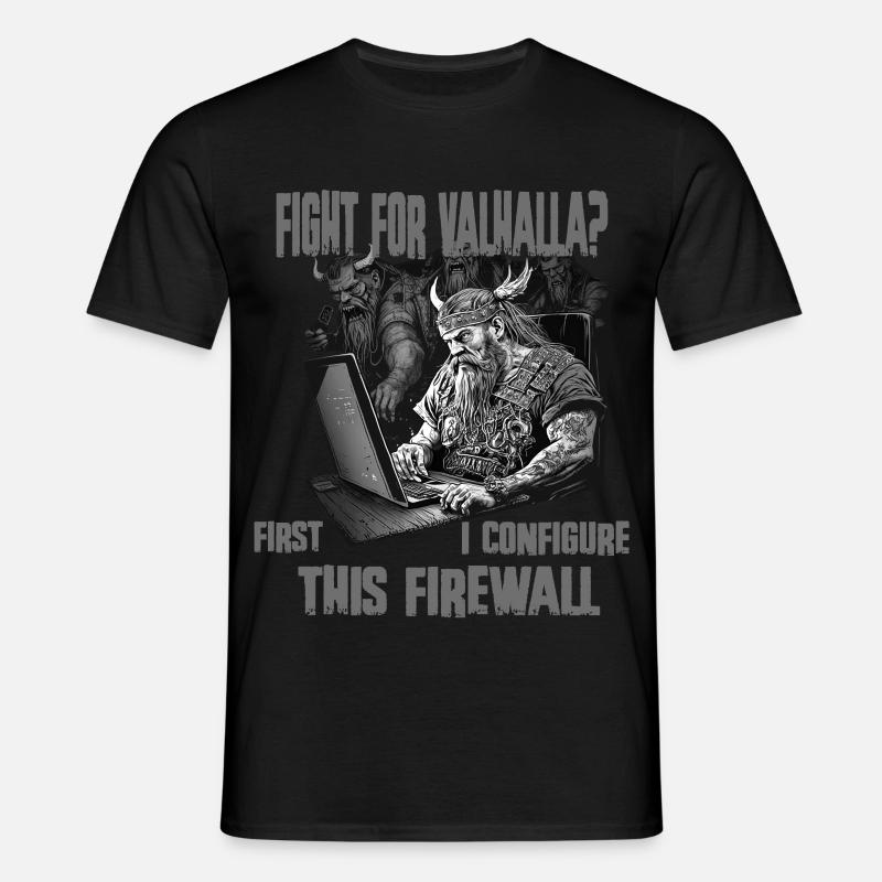 Firewall first Wikingerprogrammierer schwarz weiss - Männer T-Shirt - Schwarz