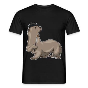 Peinture au pinceau de Peintre Loutre - T-shirt homme - noir - Devant - AI Model Male 178 light (178cm)