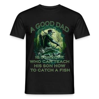 Fischer beim angeln mit Schriftzug - Männer T-Shirt - Schwarz - Vorne - AI Model Male 178 light (178cm)