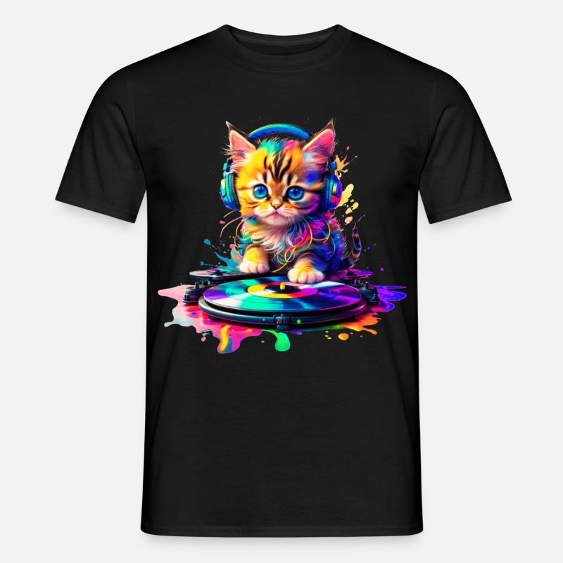Kätzchen DJ - Regenbogen 2 - Männer T-Shirt - Schwarz