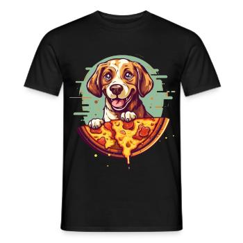 Dog with pizza - Men's T-Shirt - black - Front - AI Model Male 178 light (178cm)