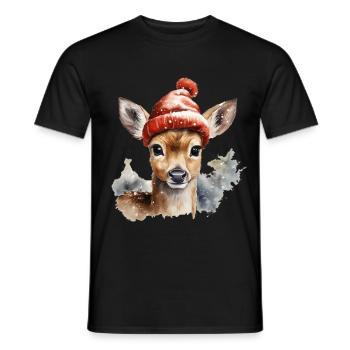 Rehkitz mit Mütze - Männer T-Shirt - Schwarz - Vorne - AI Model Male 178 light (178cm)
