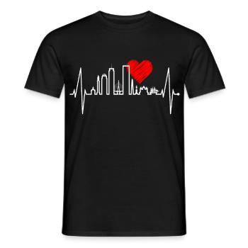 Boston Skyline Heartbeat USA Fan Heart Pulse Love - Men's T-Shirt - black - Front - AI Model Male 178 light (178cm)