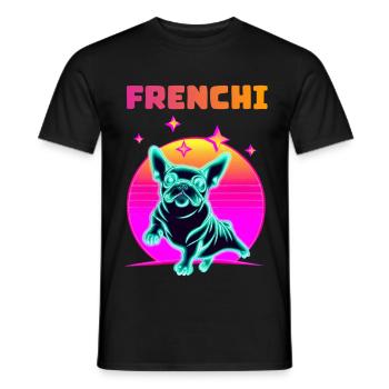 Synthwave Frenchie Bulldog Dog Lover Frenchie - T-shirt homme - noir - Devant - AI Model Male 178 light (178cm)