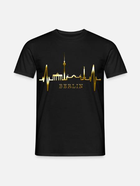 Berlin Skyline Herzschlag Herz Liebe Love Berliner - Männer T-Shirt - Schwarz