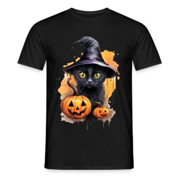 Chat sorcière avec chapeau Chat noir Citrouille Halloween - T-shirt homme - noir - Devant - AI Model Male 178 light (178cm)