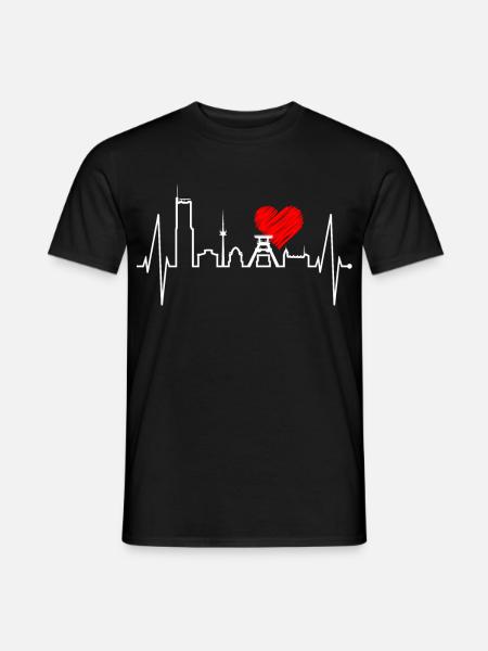 Essen Skyline Herzschlag Ruhrpott Fan Herz Essener - Männer T-Shirt - Schwarz