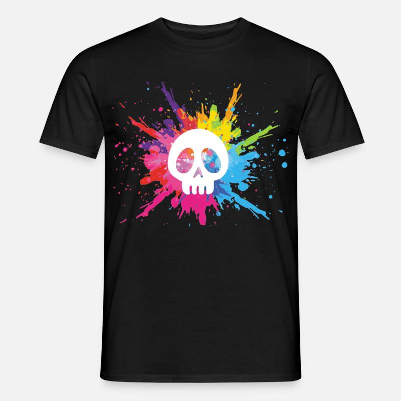 Crâne blanc et explosion multicolore - T-shirt homme - noir
