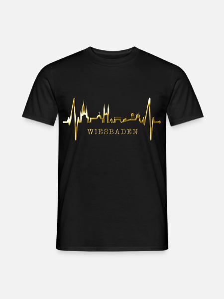 Wiesbaden Skyline Herzschlag Fan Herz Hessen Liebe - Männer T-Shirt - Schwarz