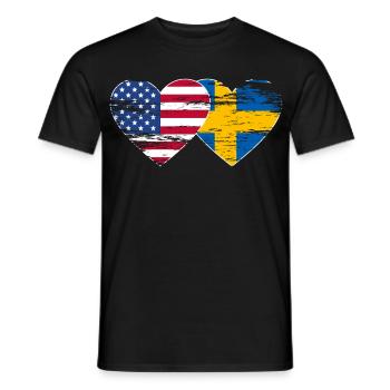 USA Schweden Flagge Herz used - Männer T-Shirt - Schwarz - Vorne - AI Model Male 178 light (178cm)
