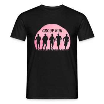 Group Run Group run in a team with grass and moon - Men's T-Shirt - black - Front - AI Model Male 178 light (178cm)