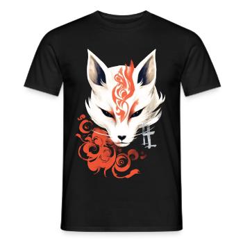 Fox Mask Kumiho Samurai Kitsune Japan Anime - Men's T-Shirt - black - Front - AI Model Male 178 light (178cm)