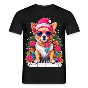 Hund mit Piano - Männer T-Shirt - Schwarz - Vorne - AI Model Male 178 light (178cm)