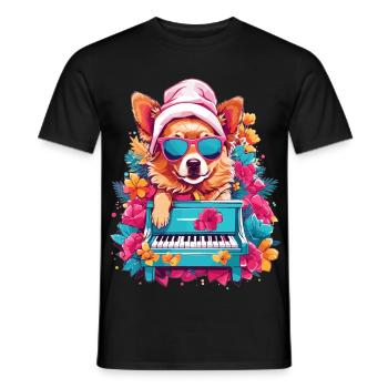 Hund mit Piano - Männer T-Shirt - Schwarz - Vorne - AI Model Male 178 light (178cm)