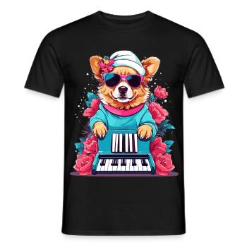 Hund mit Piano - Männer T-Shirt - Schwarz - Vorne - AI Model Male 178 light (178cm)