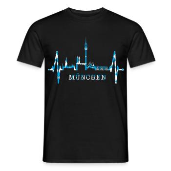 Munich Skyline Heartbeat Bavaria Fan Love Munich - Men's T-Shirt - black - Front - AI Model Male 178 light (178cm)