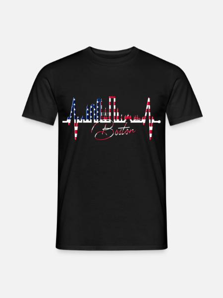 Boston Skyline Herzschlag USA Fan Herz Puls Liebe - Männer T-Shirt - Schwarz