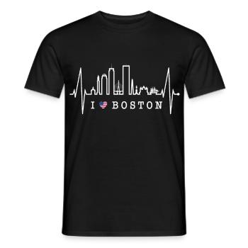 Boston Skyline Heartbeat USA Fan Heart Pulse Love - Men's T-Shirt - black - Front - AI Model Male 178 light (178cm)