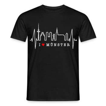 Münster Skyline Heartbeat Heart Love Love Münster - Men's T-Shirt - black - Front - AI Model Male 178 light (178cm)