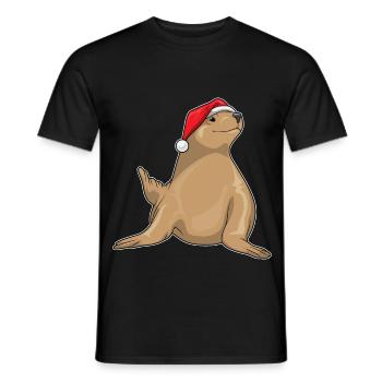 Seehund Weihnachten Weihnachtsmütze - Männer T-Shirt - Schwarz - Vorne - AI Model Male 178 light (178cm)