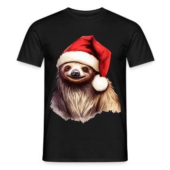 Bradipo con cappello da Babbo Natale Outfit natalizio - T-shirt uomo - nero - Fronte - AI Model Male 178 light (178cm)