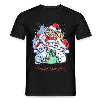 Festive Cat Christmas Crew Design - Men's T-Shirt - black - Front - AI Model Male 178 light (178cm)