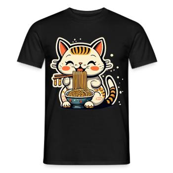 Ramen Cat - Men's T-Shirt - black - Front - AI Model Male 178 light (178cm)