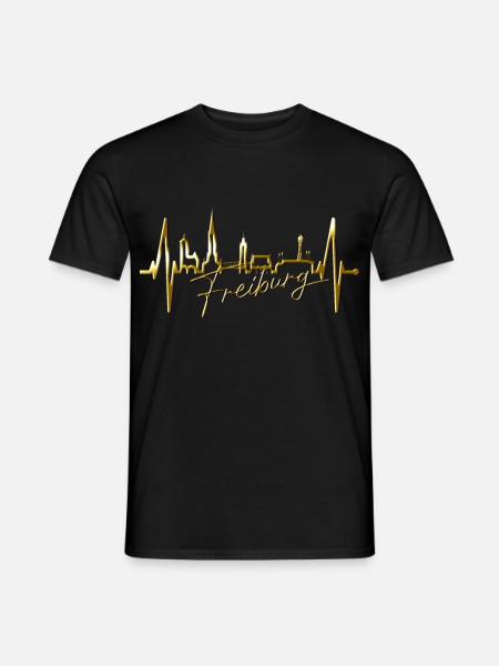 Freiburg im Breisgau Skyline Herzschlag Freiburger - Männer T-Shirt - Schwarz