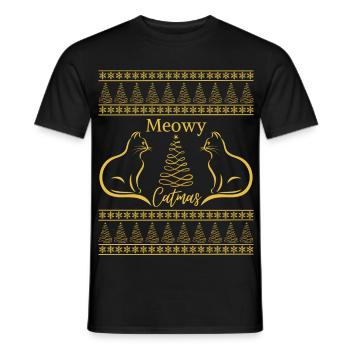 Meowy Catmas Christmas Cat Lover Christmas Mood - Men's T-Shirt - black - Front - AI Model Male 178 light (178cm)