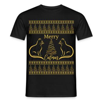 Merry Catmas Christmas Cat Lover Christmas Mood - Men's T-Shirt - black - Front - AI Model Male 178 light (178cm)