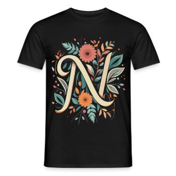 N typographie florale - T-shirt homme - noir - Devant - AI Model Male 178 light (178cm)